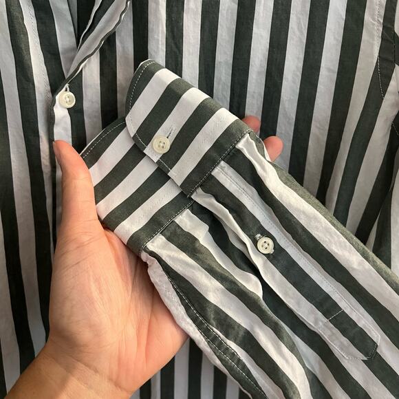 Men's Vintage Green Striped Button Up - Picture 5 of 8